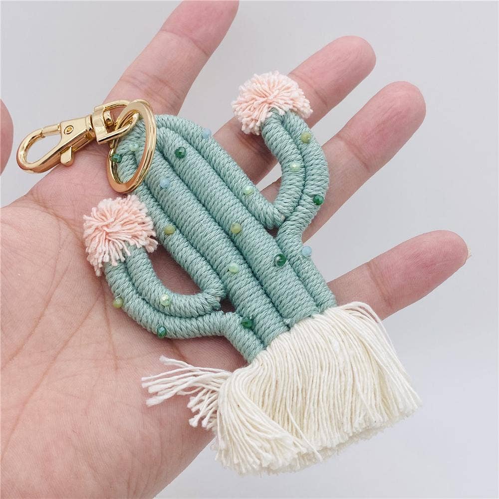 Mio Queena – wholesale Keychain – Women's – Green Plant Cactus Bohemian Bead Keychain3