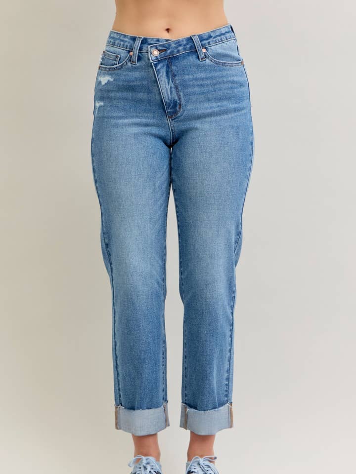 HW BF Criss-Cross Mild Destroy Single Cuff for wholesale by Judy Blue Jeans