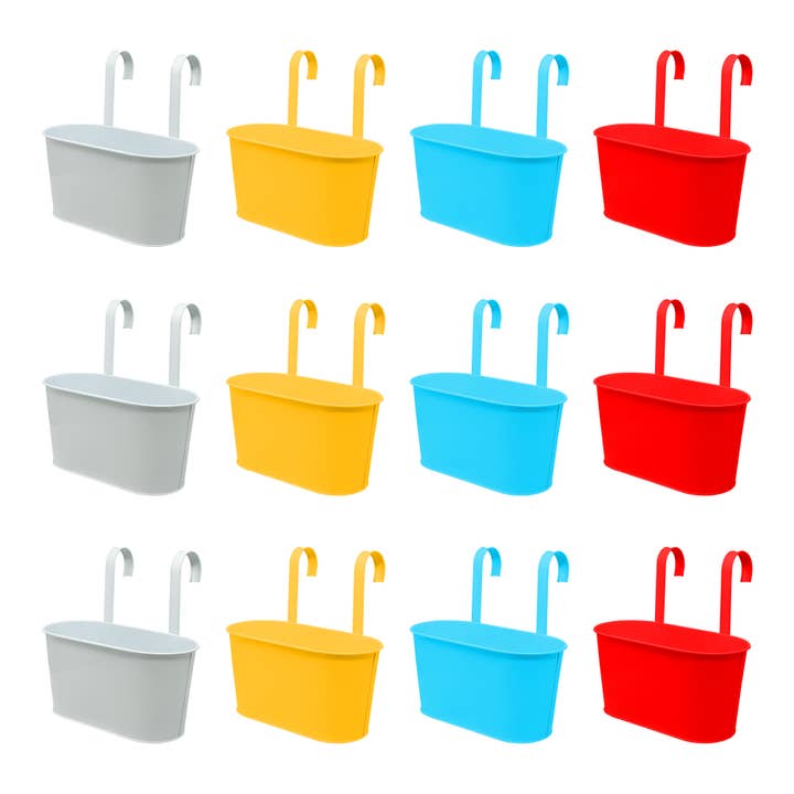 DAHO - Wholesale Hanging Planter - 10'' Multicolor Oval Metal Railing Hanging Planter 4ASST1