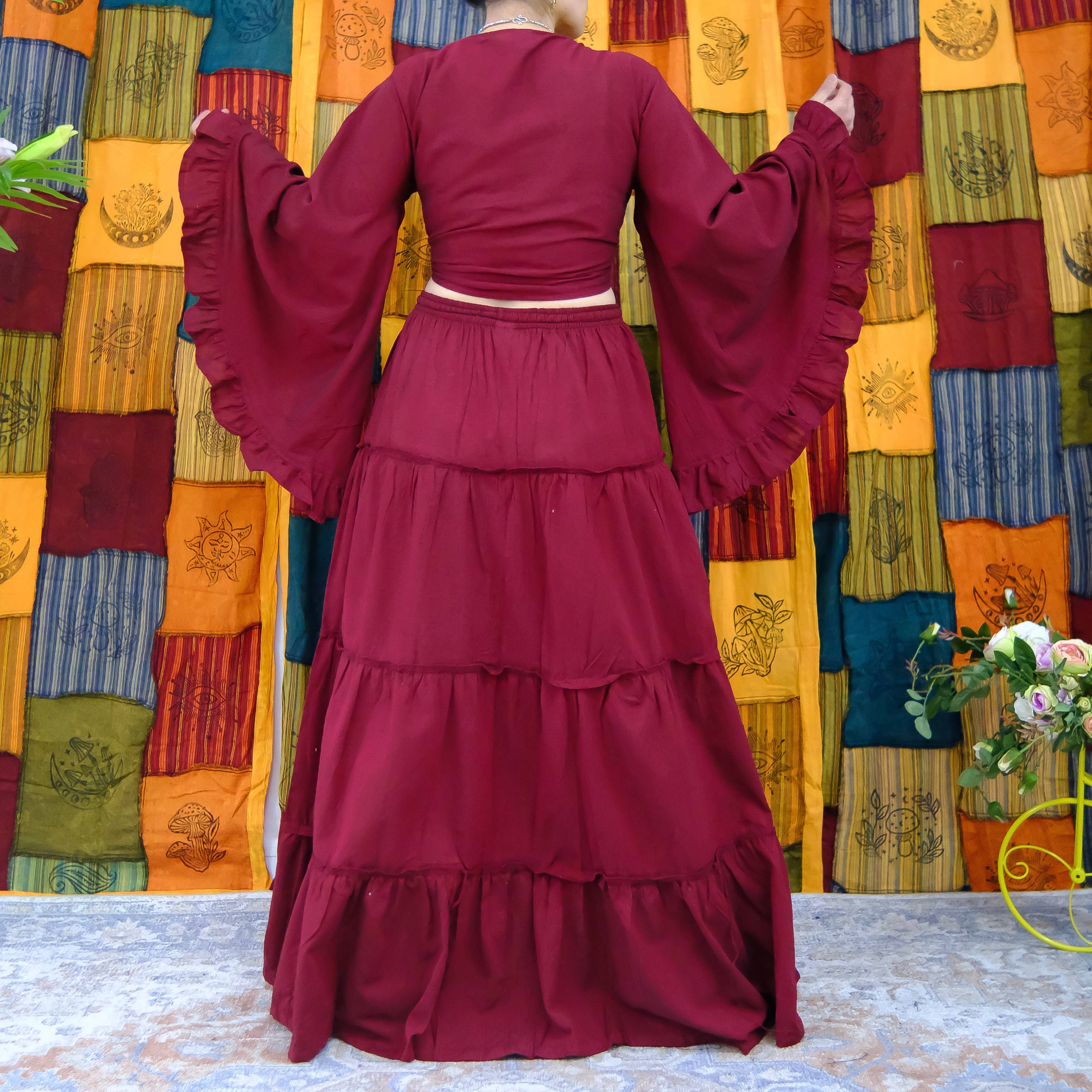 Karma Nepal Crafts - Vendita all'ingrosso Completo top e gonna - Donna - Set top con gonna fluida in cotone a strati con maniche a balze3