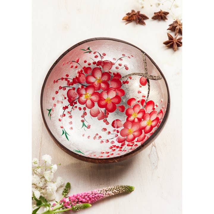 Namaste - Wholesale Decorative Plate/Dish/Bowl - Coconut Bowl With Flowers