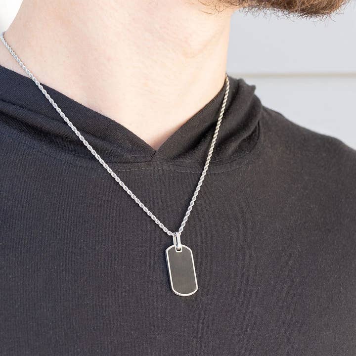WJW - Wholesale Pendant/Charm Necklace - Stainless Steel and Black Engravable Men's Dog Tag Pendant4