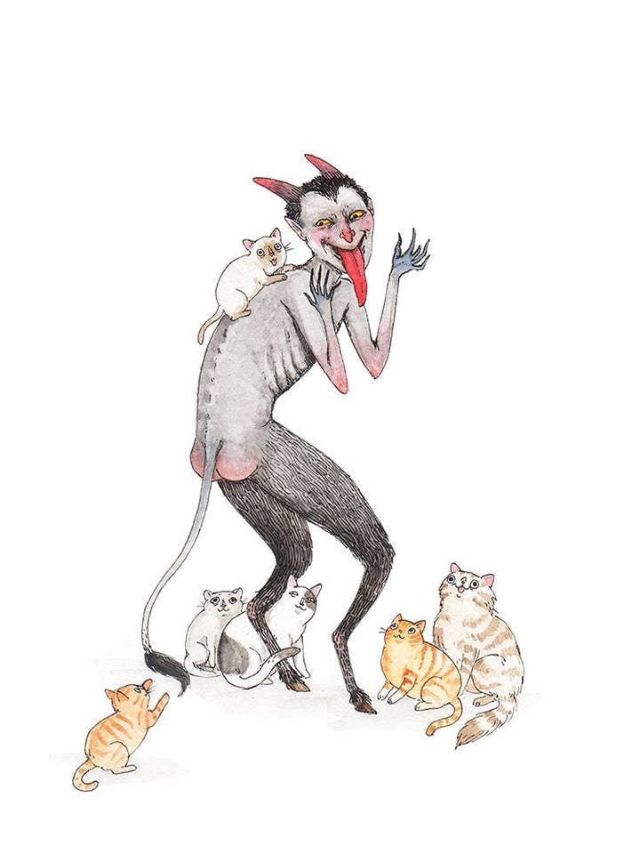 Krampussy - Krampus with Cats Print for wholesale by Stupid Animal Shop