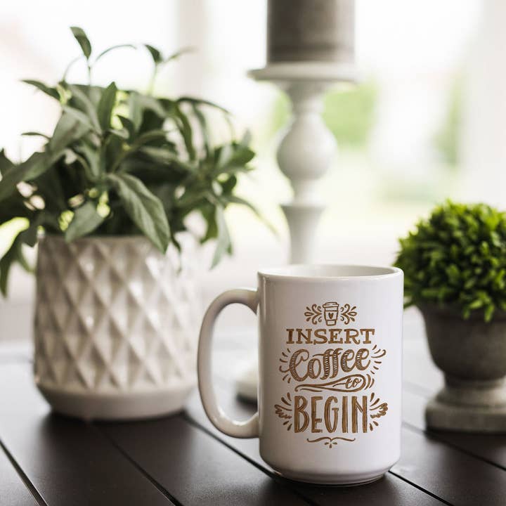 Insert Coffee Begin - Tazza con scritta marrone per la vendita all'ingrosso da parte di Impress-Products