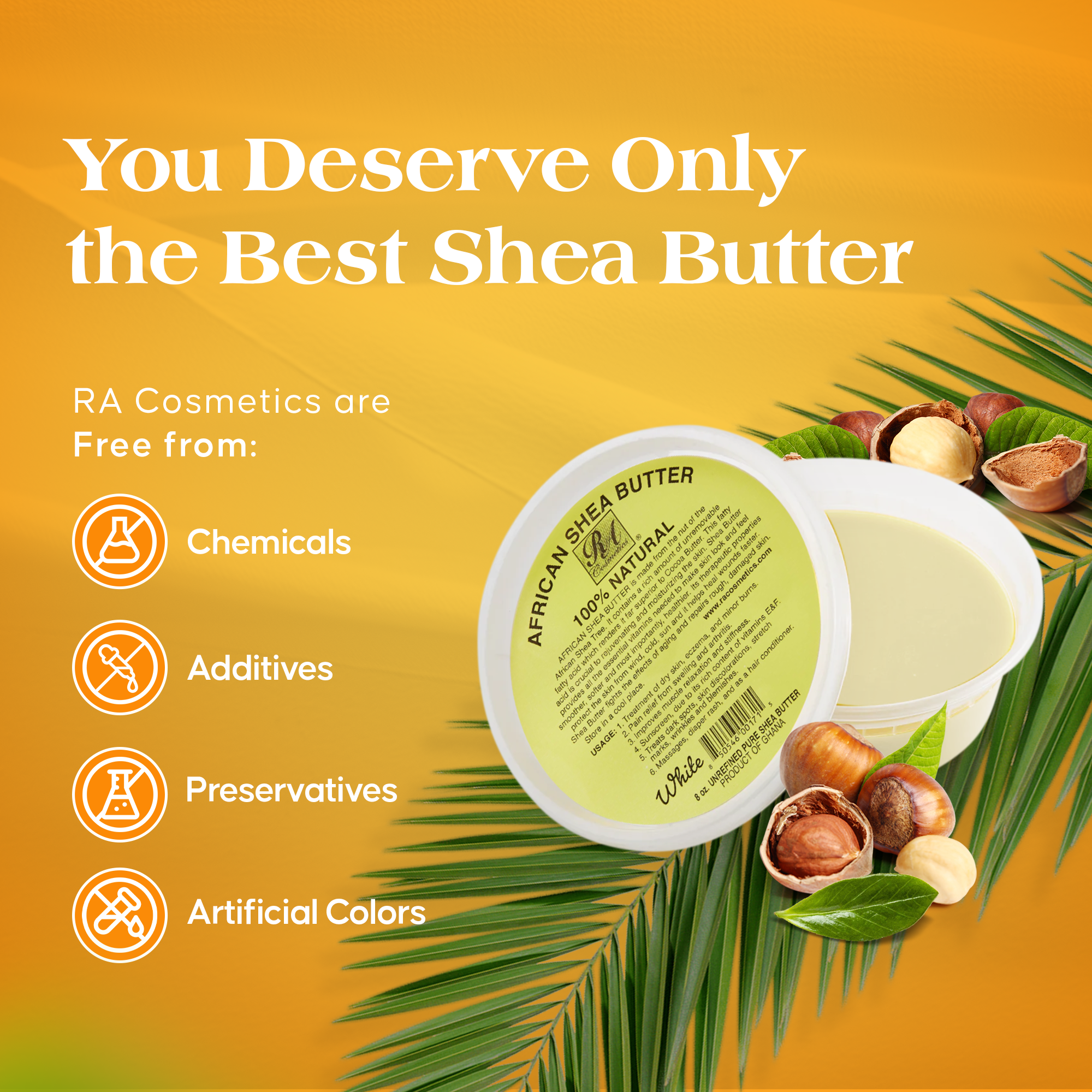 RA Cosmetics - Wholesale Body Balm/Butter - 100% African Shea Butter, Ivory/White Solid - 8oz3
