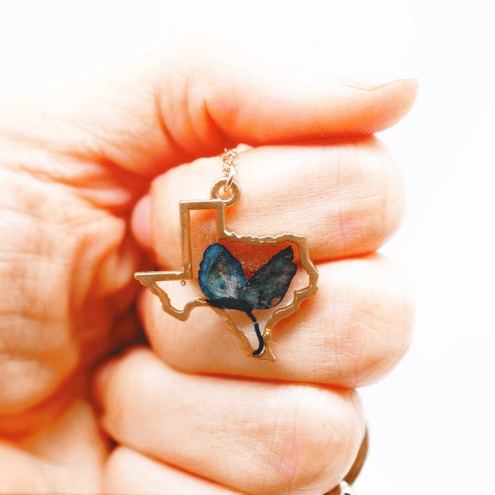 Texas blåklint halsband, guld Texas halsband, äkta blåklint halsband, pressad blomma smycken, Texas present smycken för wholesale av Remedy Designs