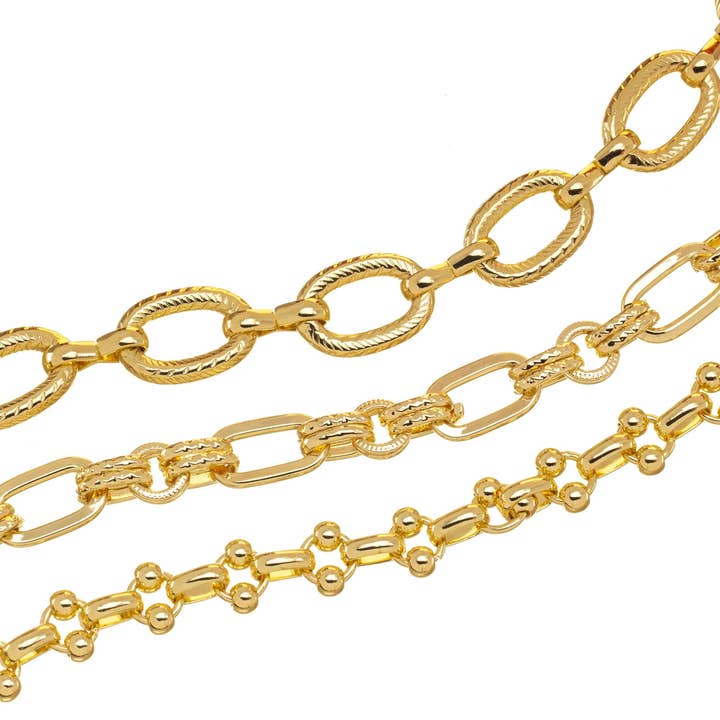 Ribbed, Smooth & Rolo Link Gold Chains CHG052,CHG053,CHG054 for wholesale by Jewel Pledge