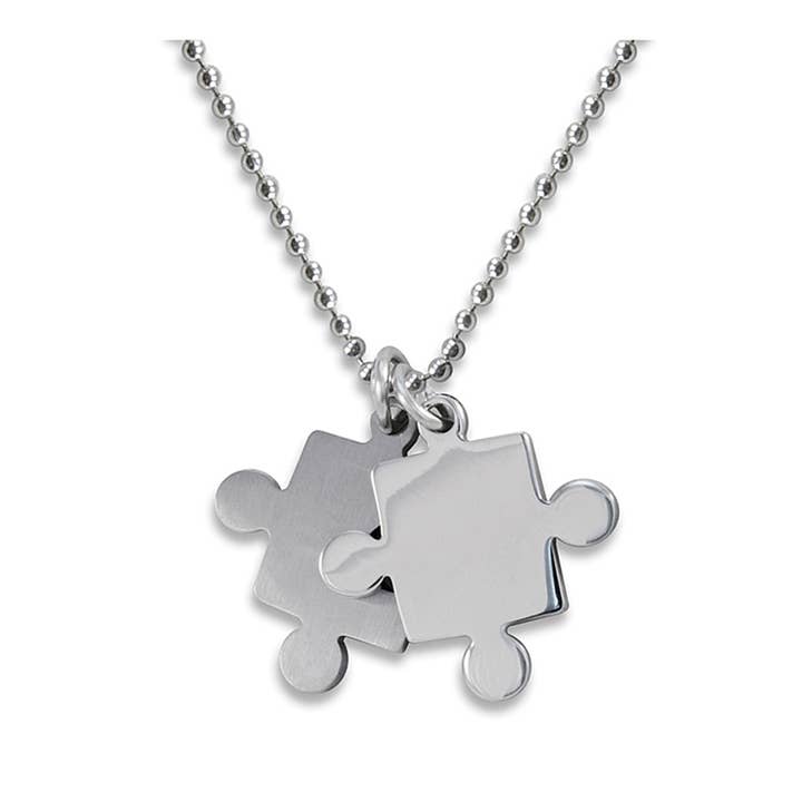 West Coast Jewelry - Wholesale Pendant/Charm Necklace - Autism Awareness Jigsaw Puzzle Pieces Steel Necklace