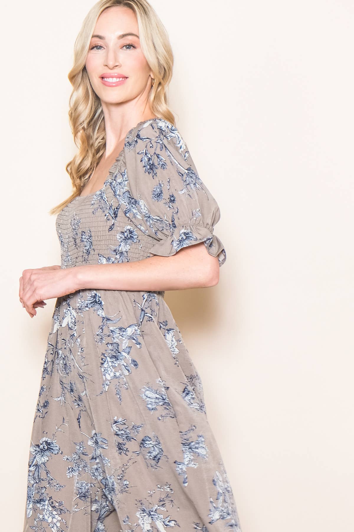 Elloh Collection - Wholesale Jumpsuit - Women's - Square Neck Puff Sleeve Wide Leg Antique Floral Jumper 12