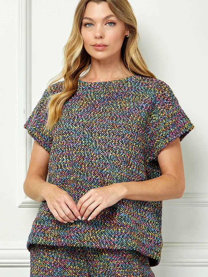 T3996 Boucle Knit Short Sleeve Top for wholesale by See and Be Seen