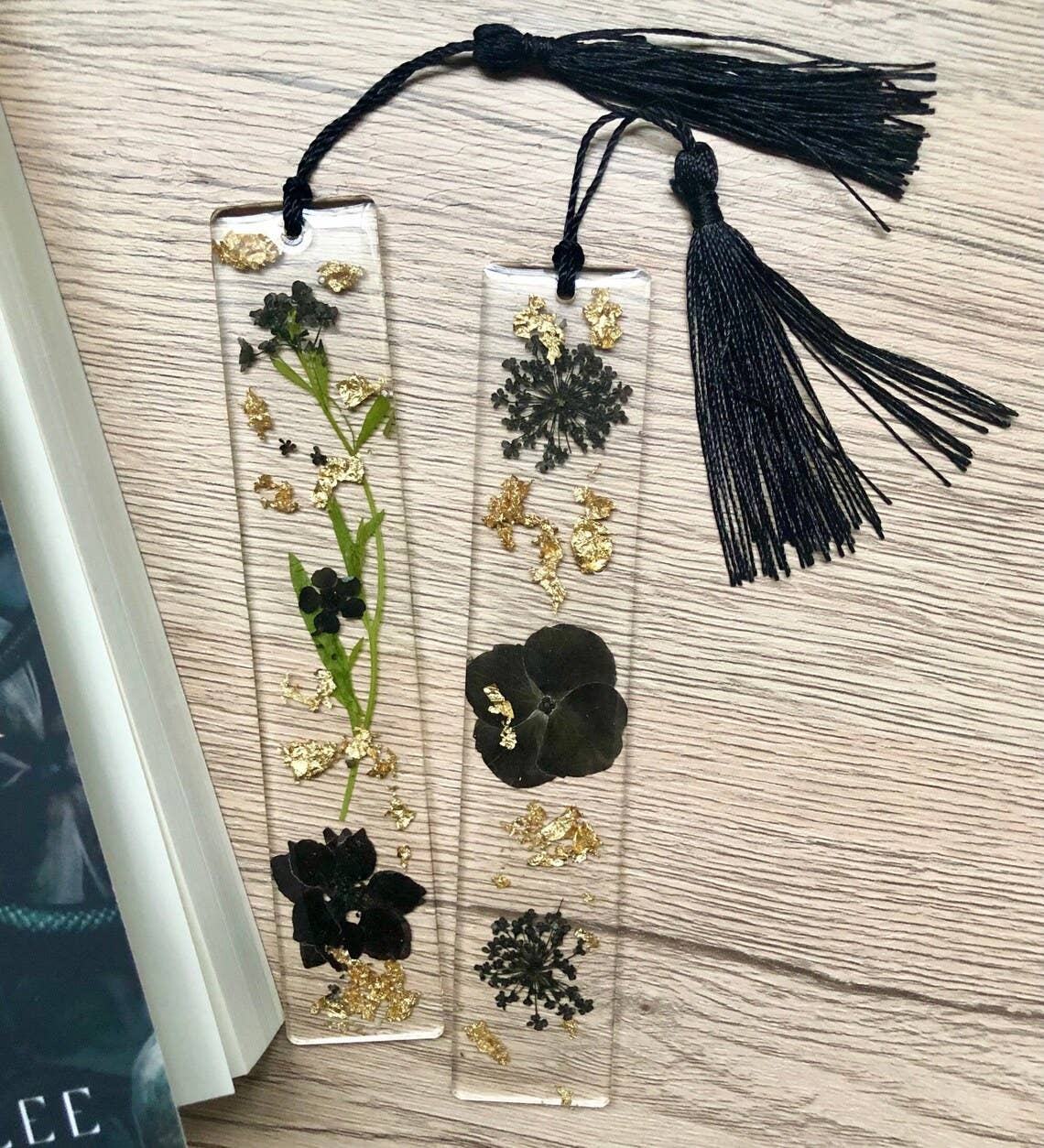 Sweet Heat Studios - Wholesale Bookmark - Black Floral Resin Bookmark1