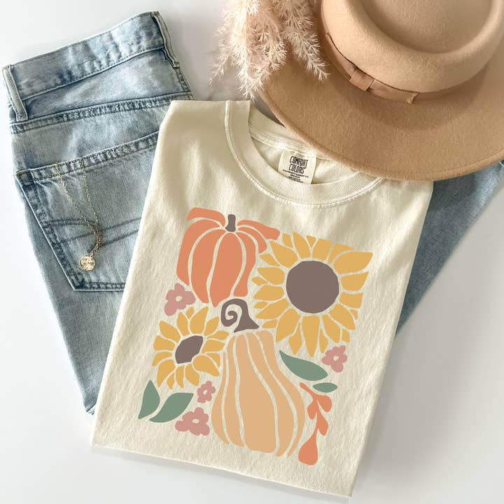 Sunflower Pumpkin Graphic Tee – Cozy Fall T-Shirt for wholesale by Homeward Threads
