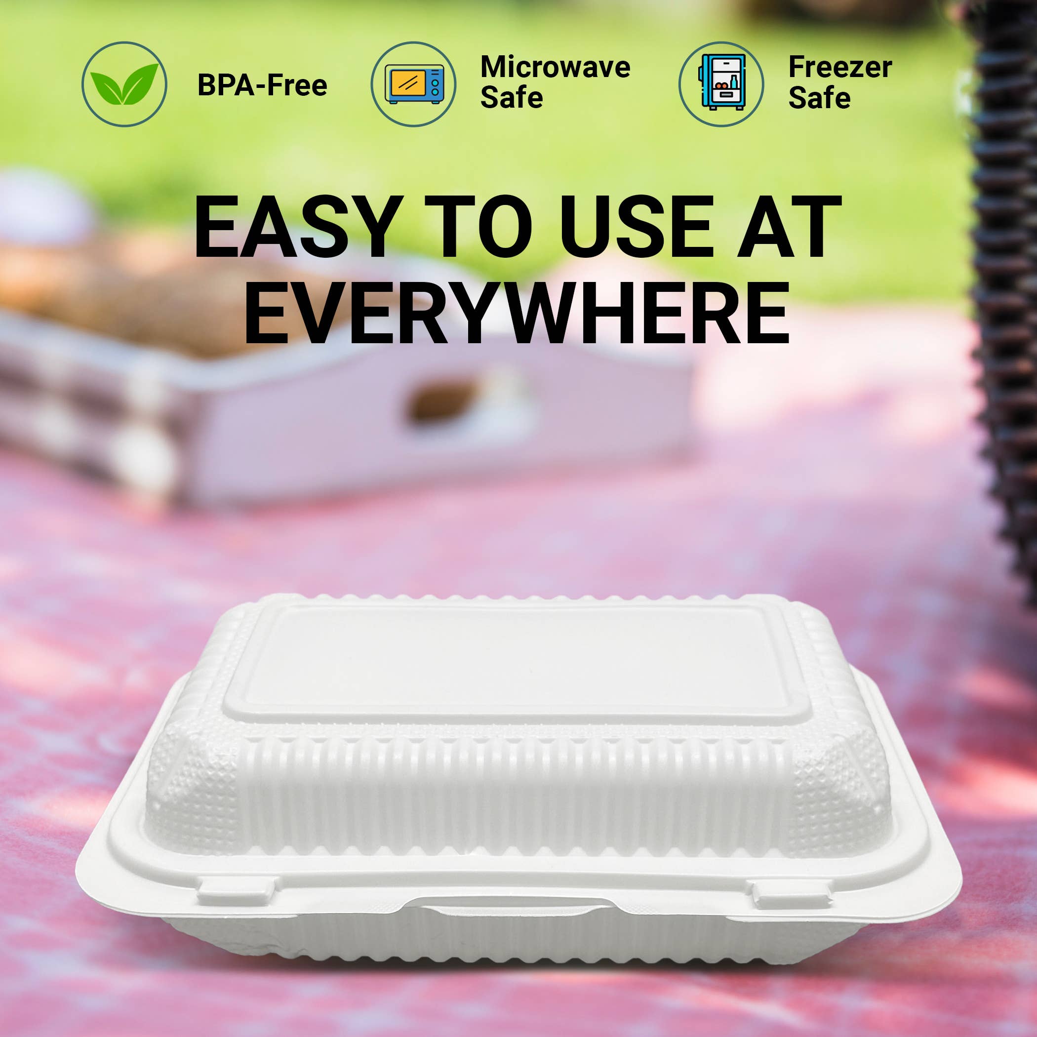 Three Leaf Products - Vente Boîtes de conservation - Trois Feuilles 9" X 9" 3 Compartiments Boîte à Charnière MFPP, 150 unités.4