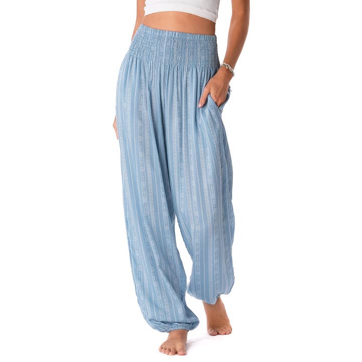 Lotus and Luna - Wholesale Pants - Women's - Denim Blue Tribal Harem Pants with Pockets0