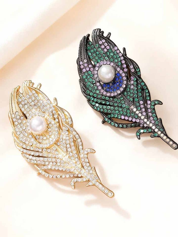 CWMM10727_LUXURY RHINESTONE FEATHER BROOCH PIN for wholesale by NINEXIS