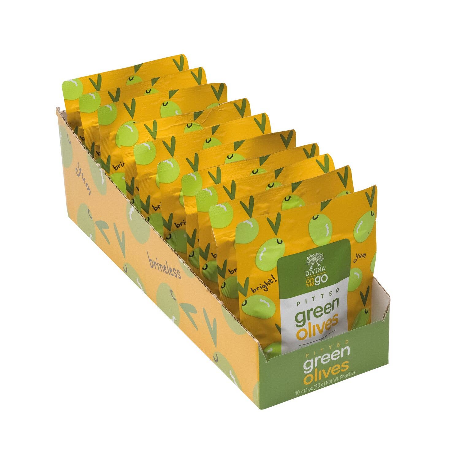 Divina - Wholesale Olives - On the Go Pitted Green Olives (6 Trays per Case)
