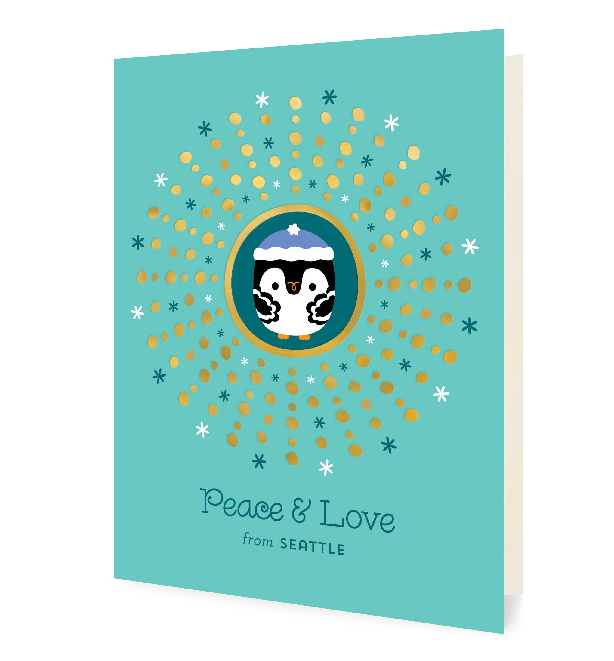 Night Owl Paper Goods - Wholesale Season's Greetings Card - Customizable Penguin Foil Stamped Holiday Cards - Box of 83