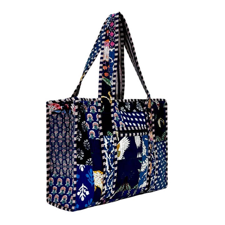 Cotton Fabric Patch Block Print Tote Bag- Small & Large for wholesale by BNB Crafts Inc.