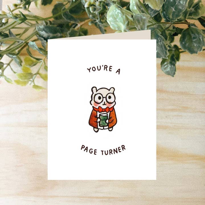 You're a Page Turner Librarian Hammy Watercolor Greeting Card for wholesale by Seenee Scribbles