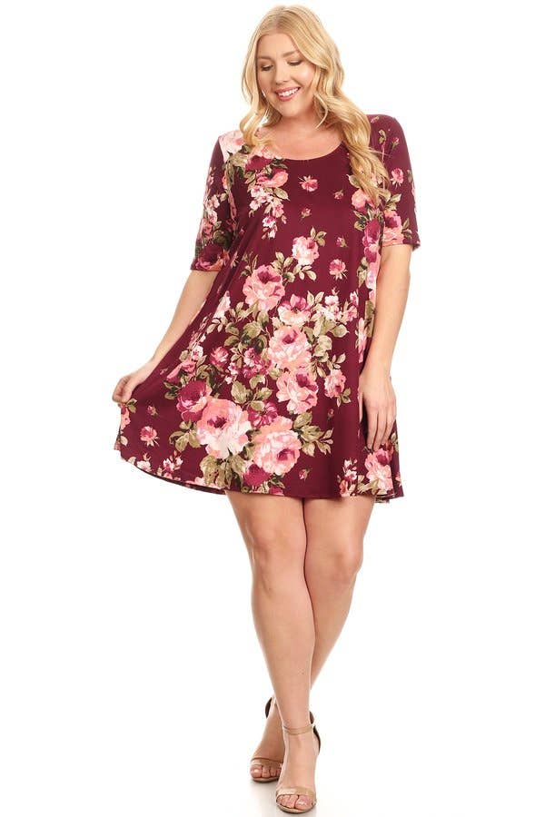 VIBE Apparel Co – wholesale Klänning - Dam – Plus mörk blommig borstad sväng klänning6