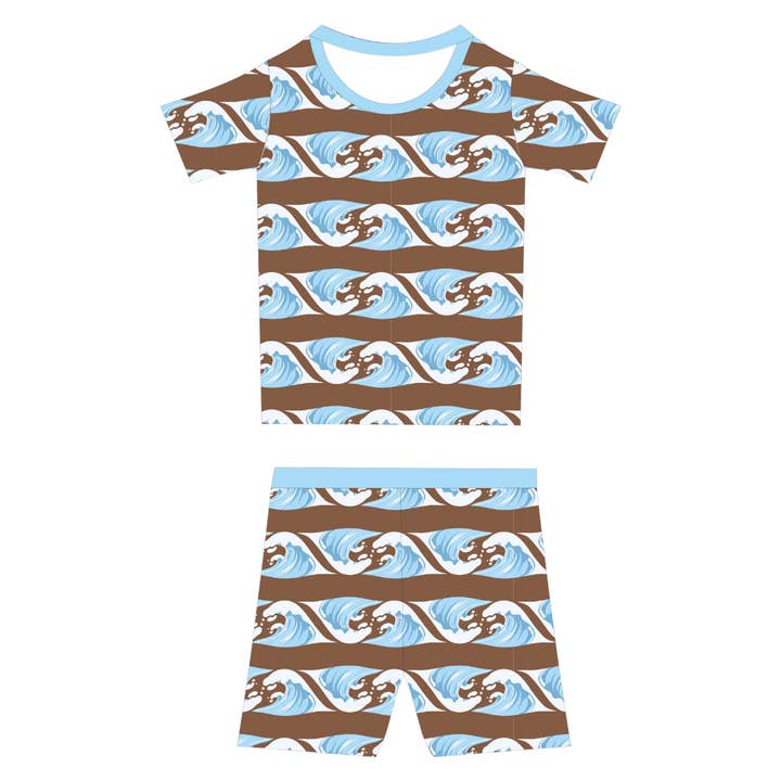 Coastal Waves Bamboo Two Piece Short Pajamas for wholesale by Eazy Living Baby Co