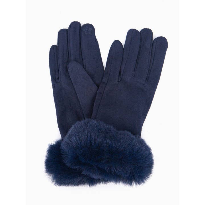 Sarta Accessories - Wholesale Gloves - Women's - Zara Faux Fur Cuff Gloves - Navy Blue, Velvet2