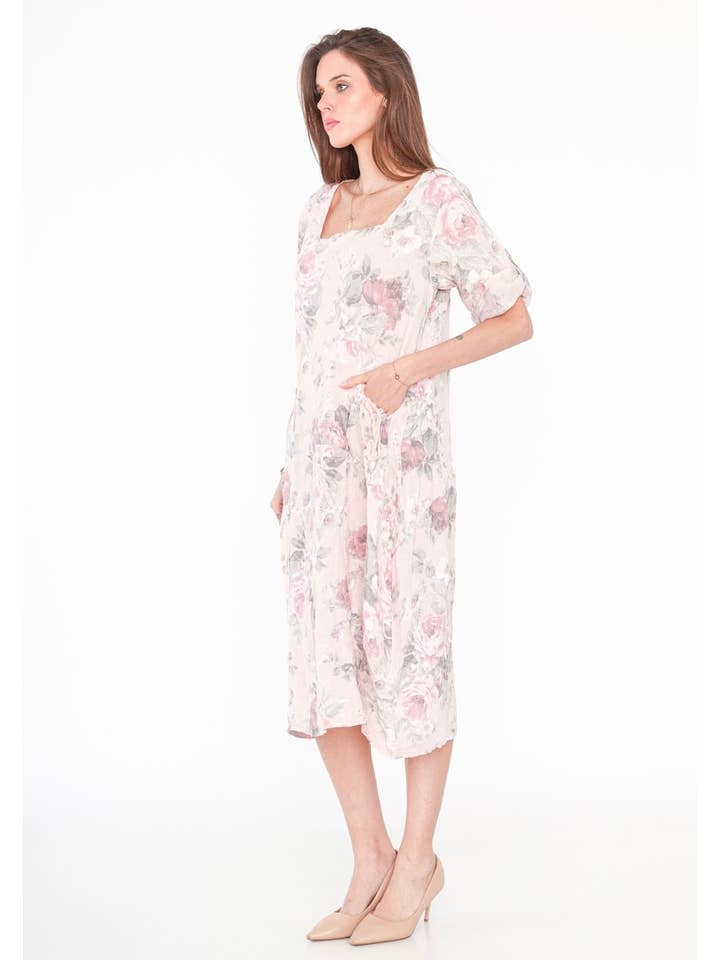 LINEN & COTTON HOUSE - Wholesale Dress - Women's - LINEN DRESS. 7697 FLOWERS SPRING SUMMER CLOTHING