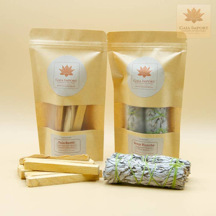 Set 2 White Sages and 50gr Palo Santo for wholesale by GAIA IMPORT