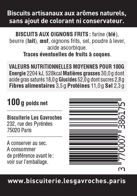 Biscuiterie les Gavroches - Wholesale Cookie - Fried onion aperitif cookies1