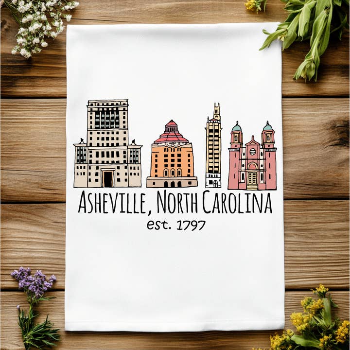 Farverige køkkenhåndklæder - Asheville, NC Skyline - AVL, 828 for engroshandel hos Moonlight Makers