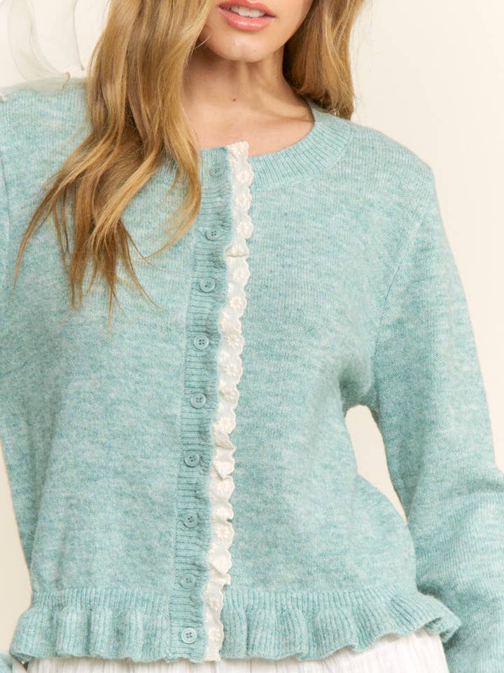 CANDESCENT - Wholesale Cardigan - Women's - Lace Trim Ruffle Hem Cardigan11