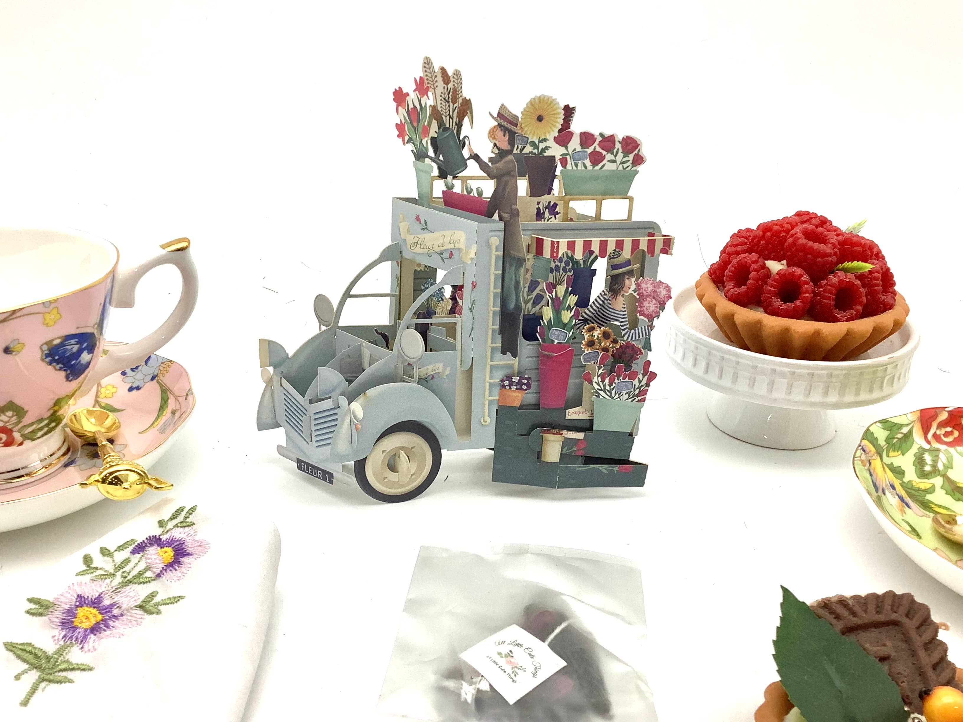 All Little Cute Things - Wholesale Everyday Greeting Card - Tea and Flower Cart Pop Up Greeting Card Black Pyramid tea