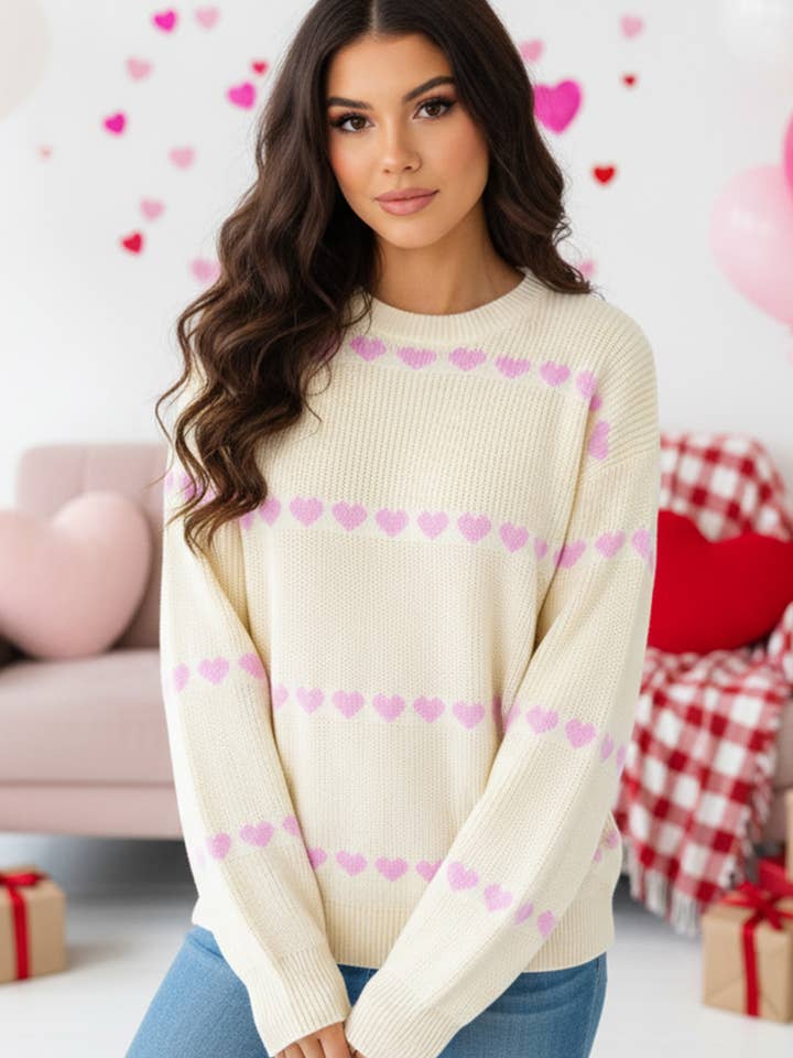 Pull en tricot côtelé à motif cœur de la Saint-Valentin LAS (S-XL) pour la vente par LA Society