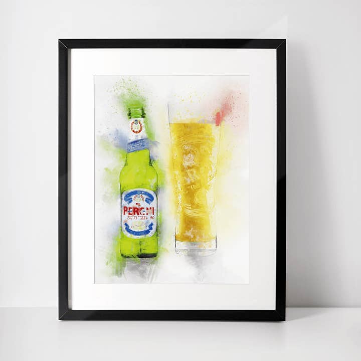 Beer Bottle Wall Art Print for wholesale by Woolly Mammoth Media
