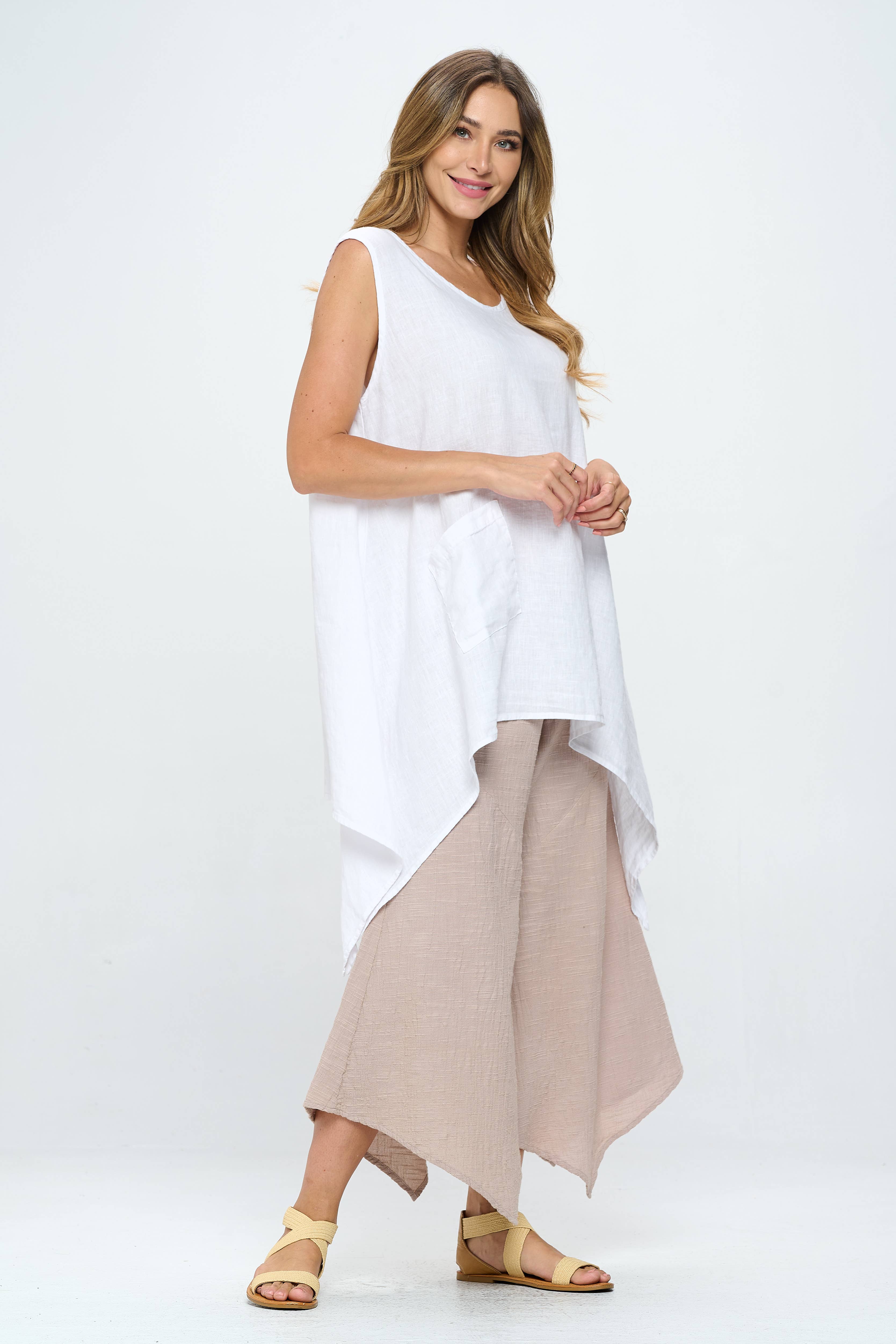 Focus Fashion - Wholesale Tunic - Women's - French Linen Sleeveless  Tunic - L6722