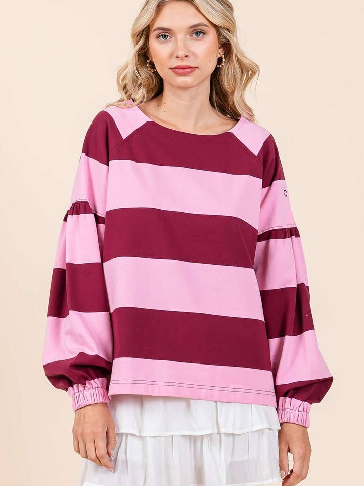 TOP DE MANGA LARGA CON DETALLE DE BOTONES EN LOS HOMBROS A RAYAS para venta al por mayor de mittoshop