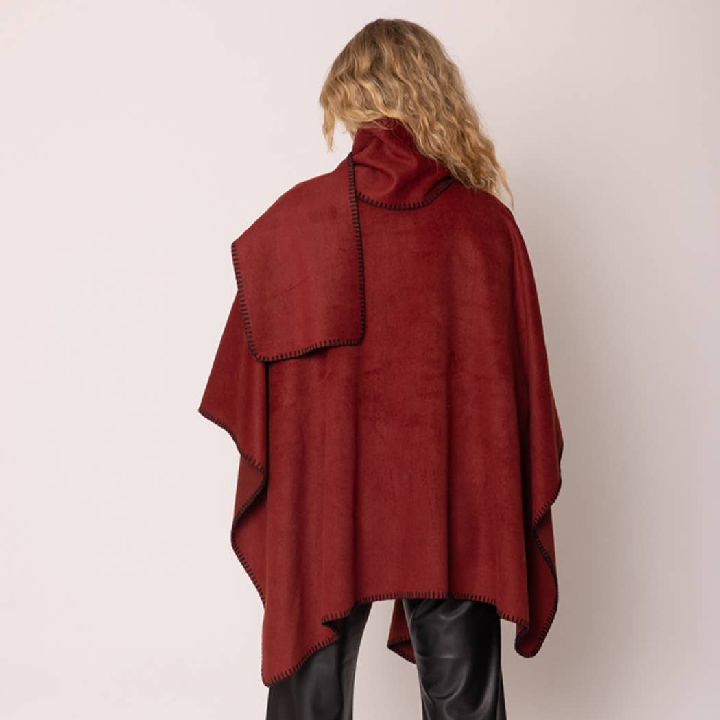 Fashion City - Wholesale Poncho - Women's - Stitched Edge Scarf Ruana Wrap Poncho3