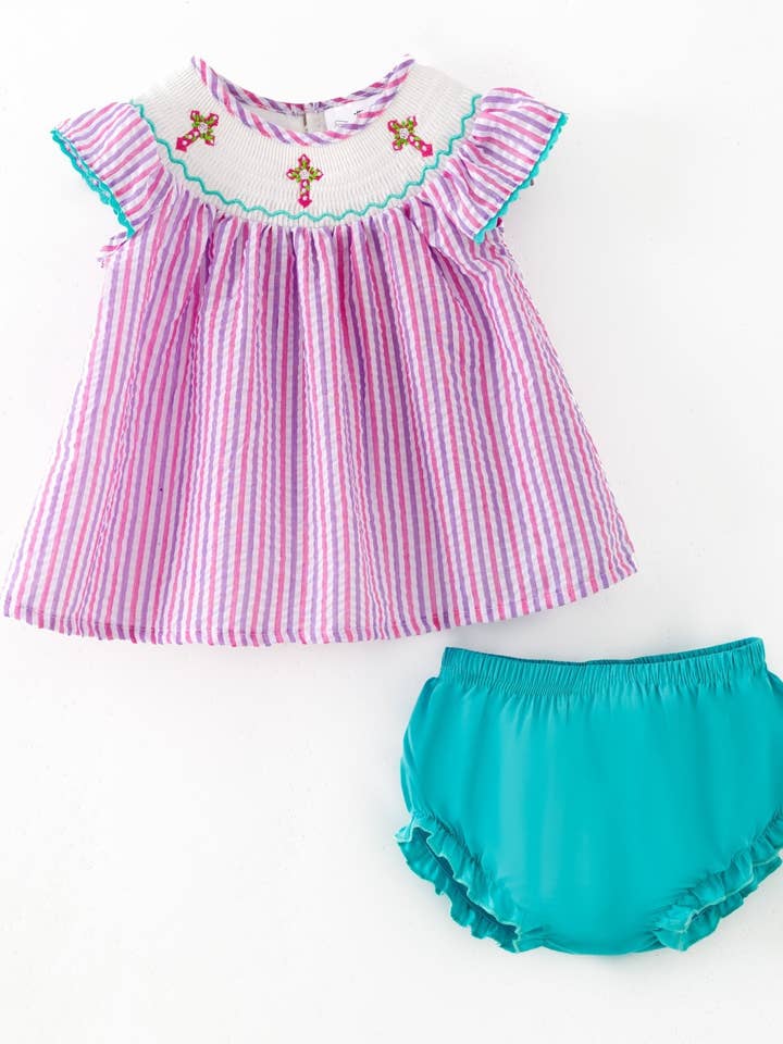 Smocked Embroidered Easter Infant Two-Piece Set for wholesale by The Hair Bow Company