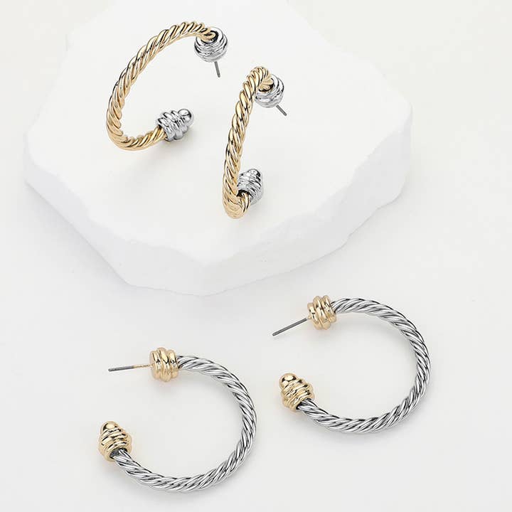 Sensibling Corp. - Wholesale Hoop Earrings - Two Tone Metal Rope Hoop Earrings