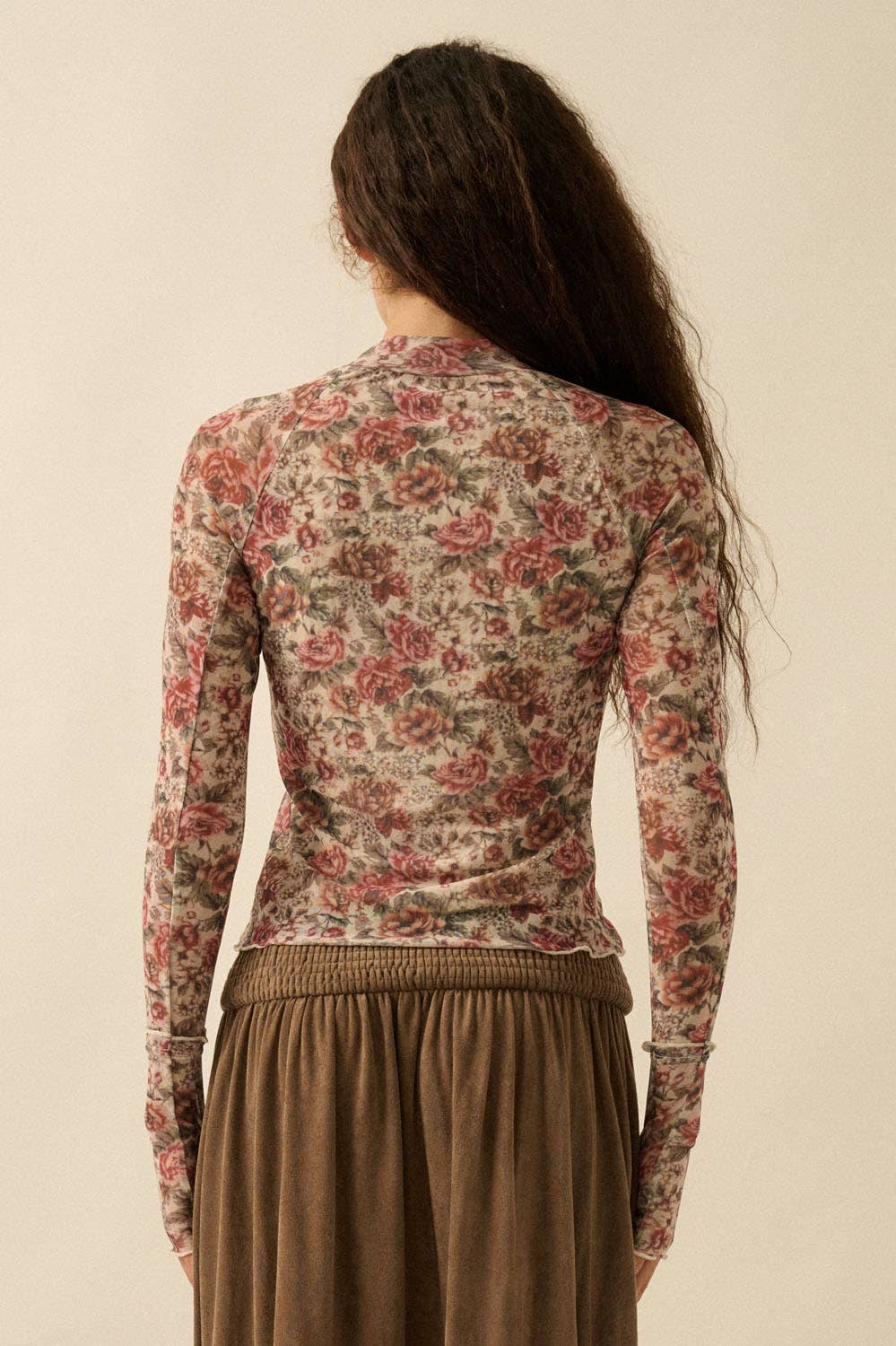 Promesa USA - Wholesale Knit Top - Women's - Floral-Print Mesh Thumbhole Mock-Neck Top11