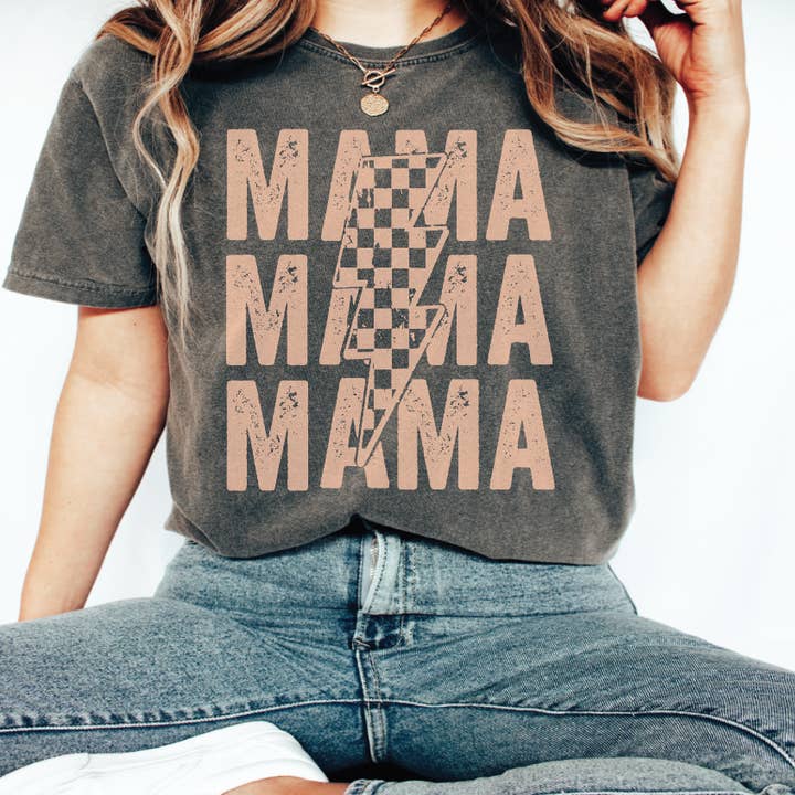 Mama Stacked Lightening Bolt Tee for wholesale by SBG Co.