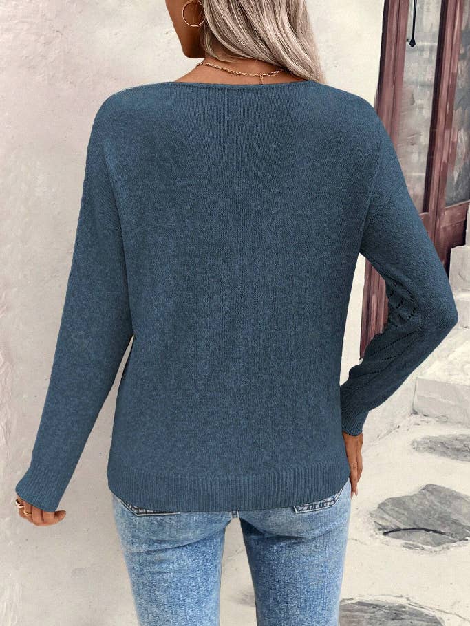 Lily Clothing - Wholesale Knit Sweater - Women's - HOLLOW-OUT LOOSE CASUAL LONG-SLEEVED PULLOVER SWEATER