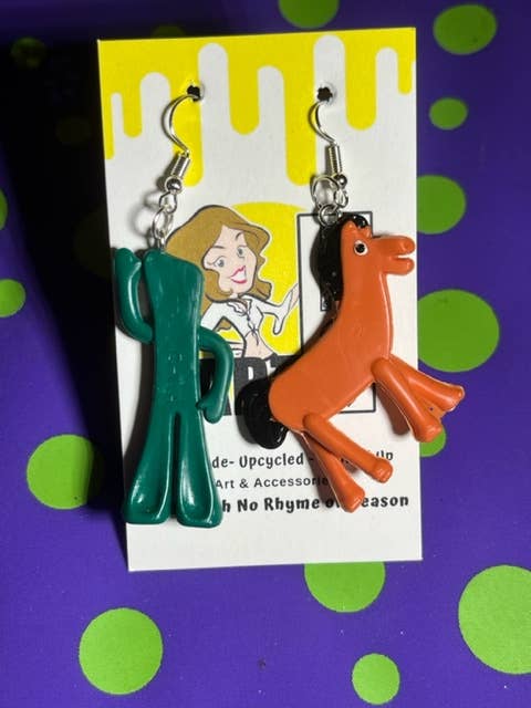 NO RHYME OR REASON ART - Wholesale Dangle Earrings - Gumby and Pokey Earrings - Vintage, Upcycled3