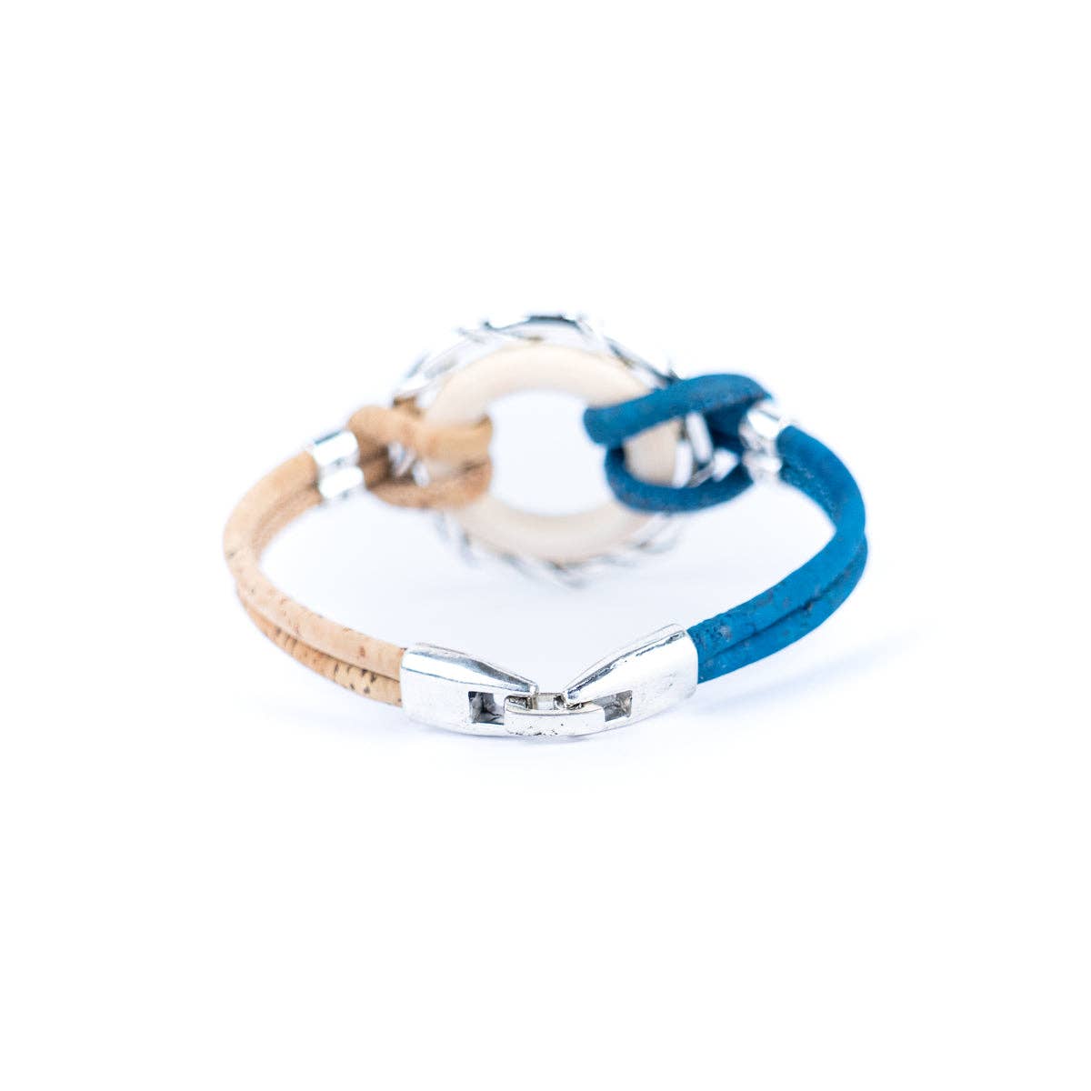Meninas Bonitas Cork – Pulseira por atacado – Pulseiras femininas feitas à mão com fio de cortiça colorido e anéis de liga e madeira DBR-052-MIX-53