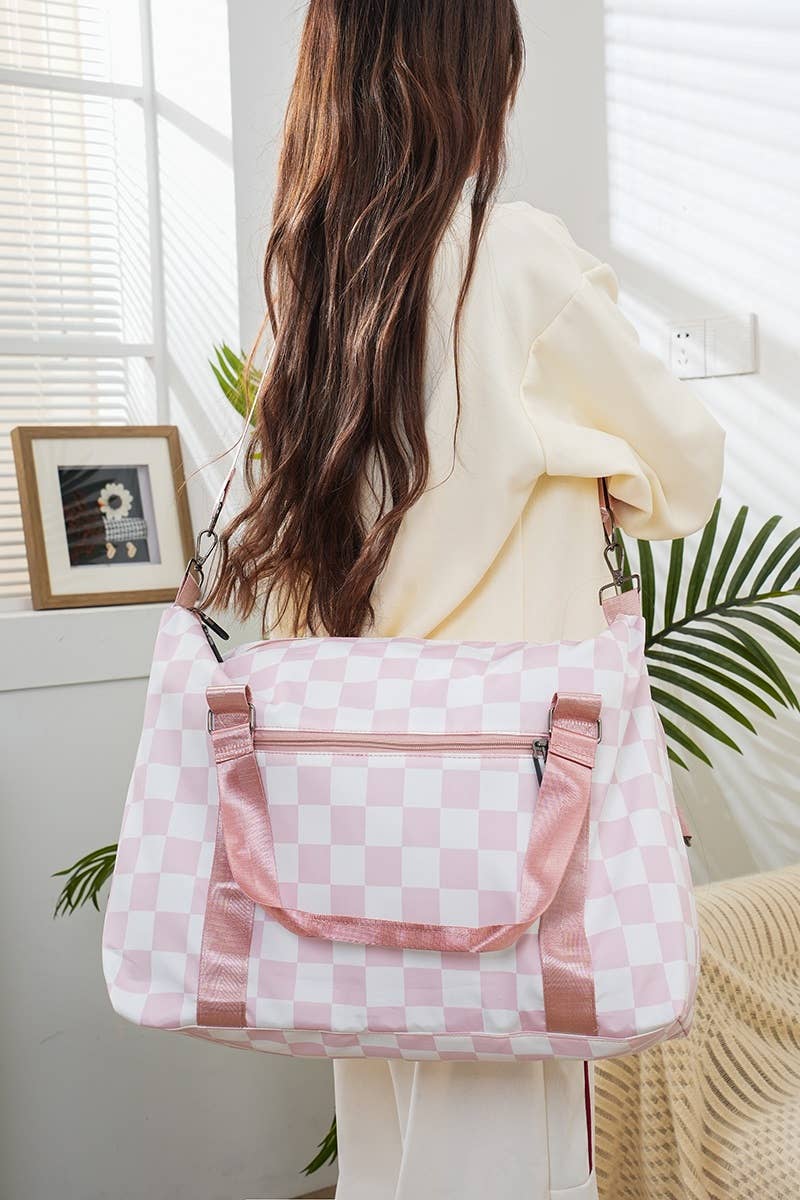 42POPS - Wholesale Shoulder Bag - Women's - `.Large Capacity Checkered Travel Duffle Bag With Sho2