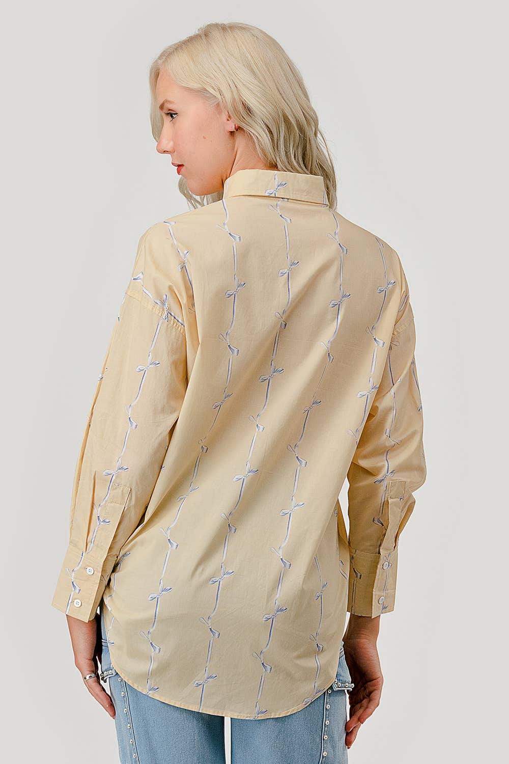GeeGee x Lovelo - Wholesale Button Down Shirt - Women's - Ribbon Stripe Pattern Button-Up Shirt, OT509182