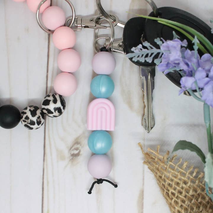 Blue & Purple Rainbow Silicone Beaded Keychain for wholesale by Kaysticks.co