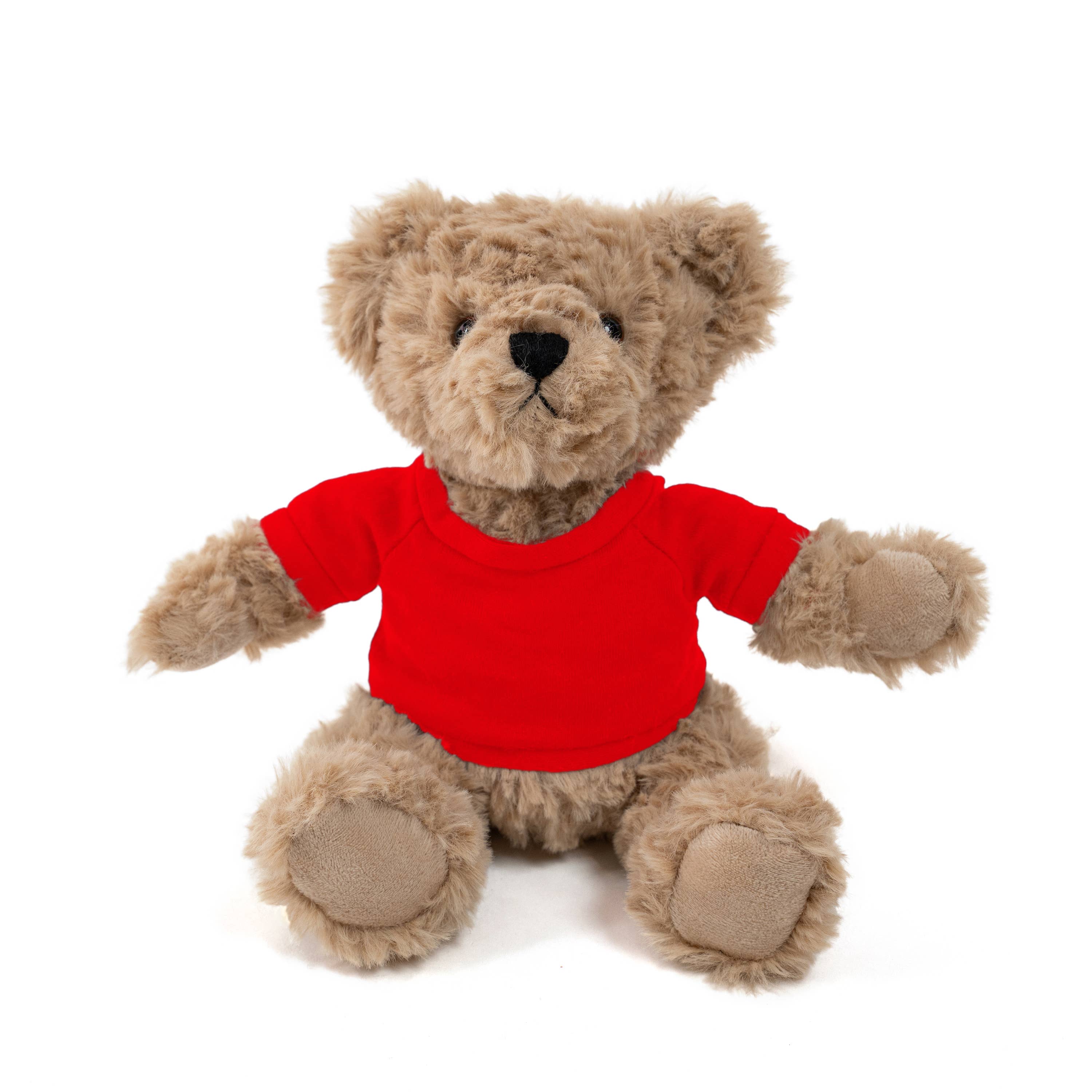 Plushland – wholesale Stuffed/plush toy – Kids & baby – 9" Curly Teddy Bear in Custom T-shirts | Customizable Plush3