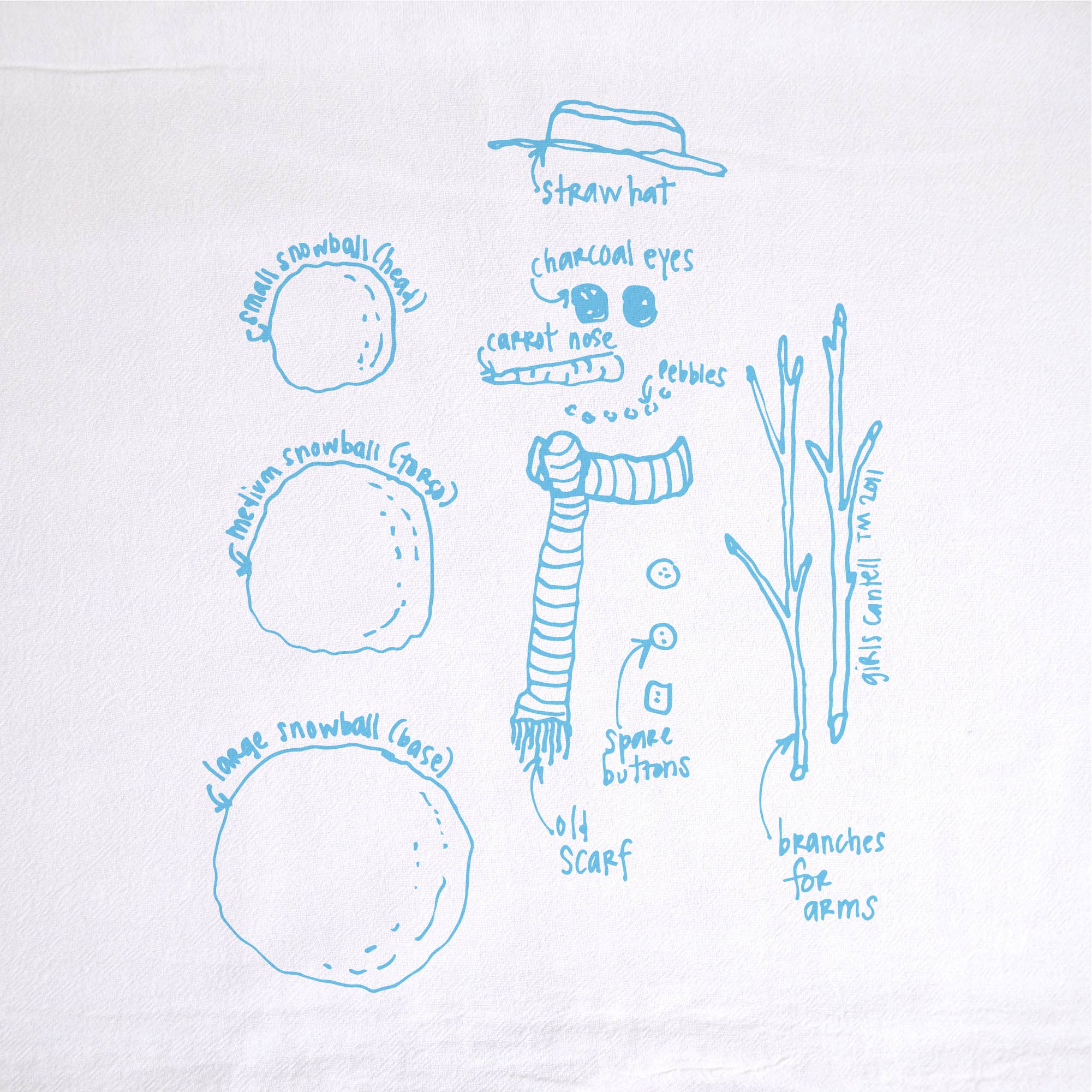 Girls Can Tell - Wholesale Tea Towel - Snowman Tea Towel | kitchen | flour sack | dish towels1