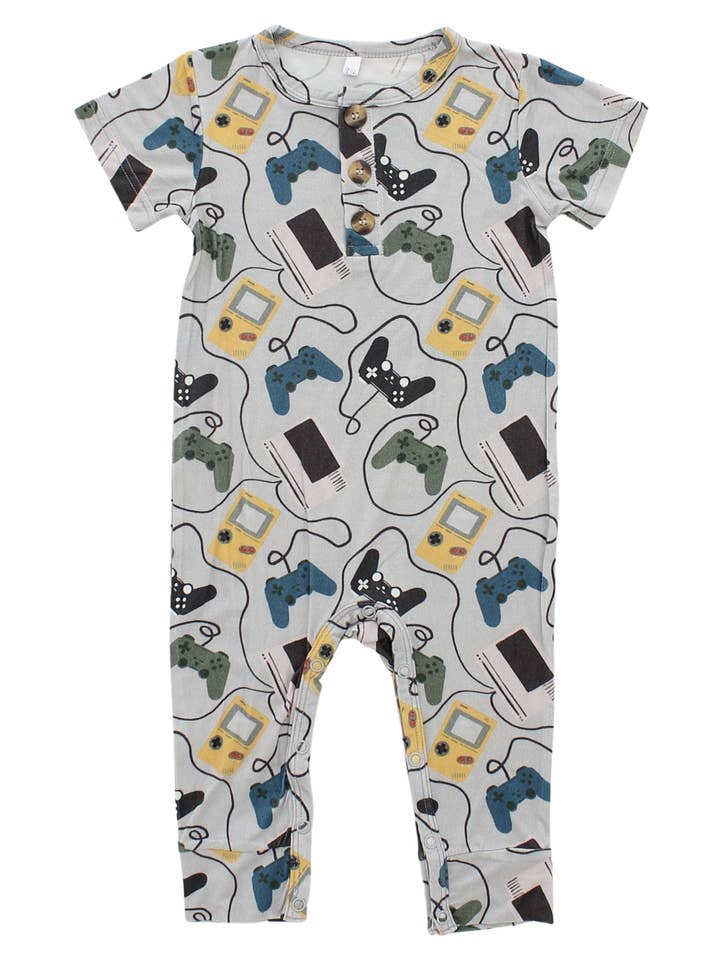 Game Over Henley Romper for wholesale by Ellie K’s Closet Co.